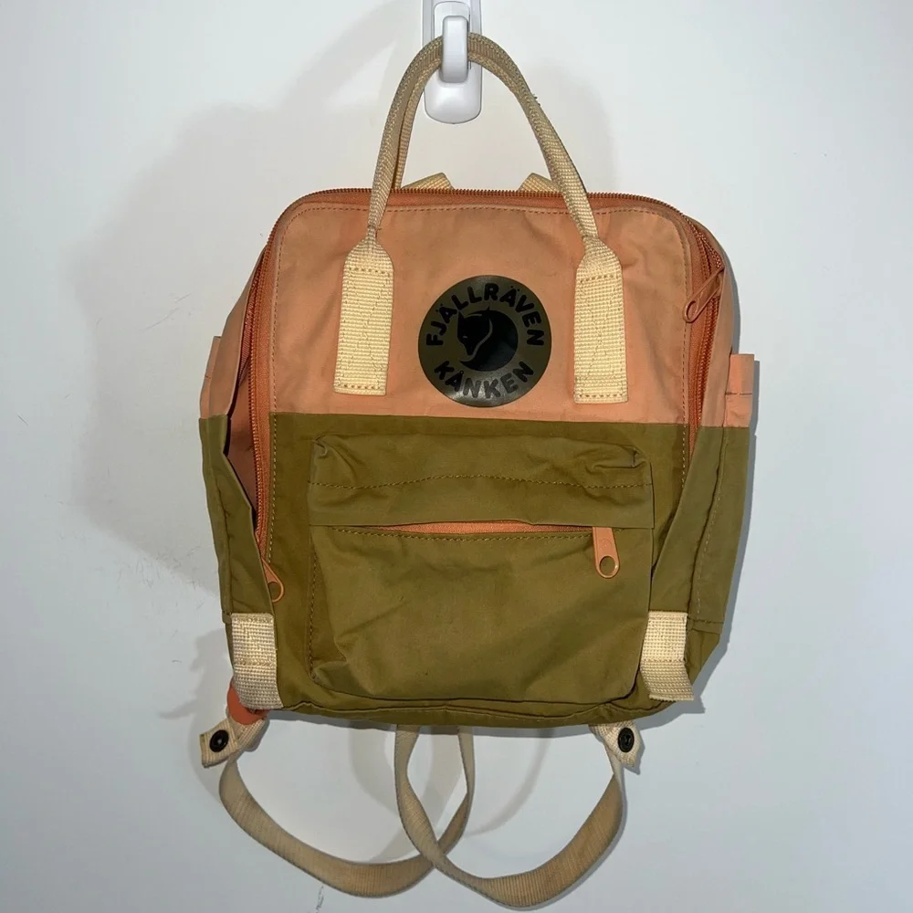 Fjallraven Kanken Art Landsort Backpack in Peach and Olive mini